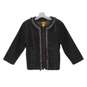 3/15 RUBY RD. Embellished Boho Jean Jacket SZ8